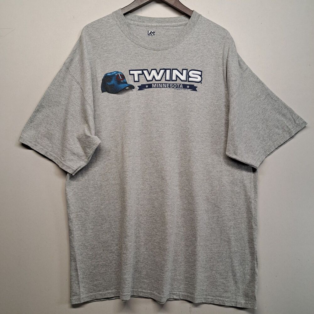 VTG Minnesota Twins T Shirt Lee Sport Gray 2XL Y2K MLB Baseball Graphic Tee